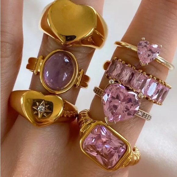 18K Gold Plated Pink Cubic Zirconia Ring - Picture 2 of 7